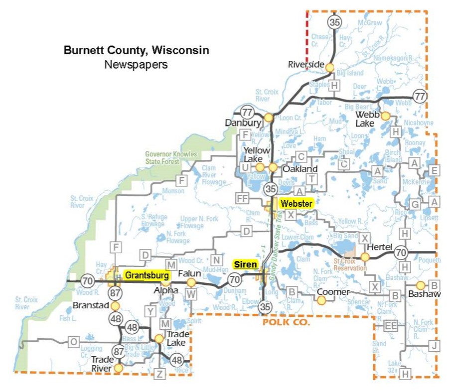 Villages in Burnett County with Newspapers