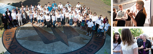 Falcon Scholars Collage: Group of Students Standing on University Seal Sidewalk