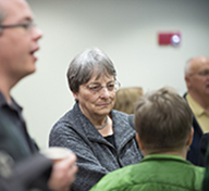Dr. Kathleen Conzen, visits with guests at 2013 Edward N. Peterson Lecture