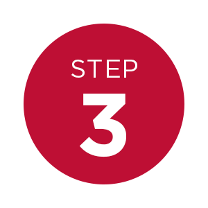 Icon with step number three inside a red circle 