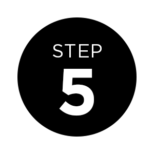 Icon with step number five inside a black circle 