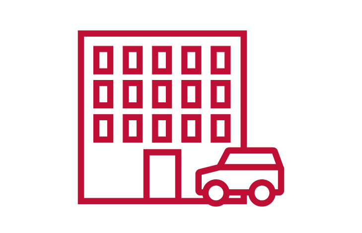 Icon of a building with a car parked outside